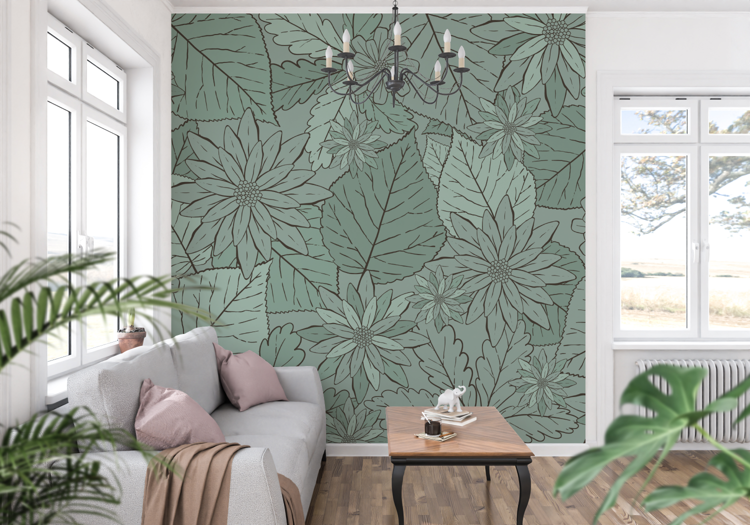 Papier Peint Vert De Gris Chambre - tapisserie