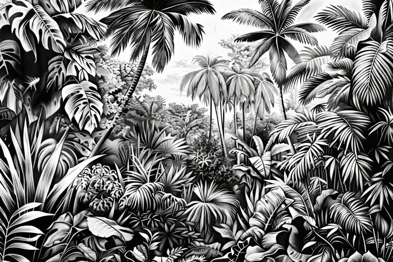 Papier Peint Jungle Noir Et Blanc Panoramique