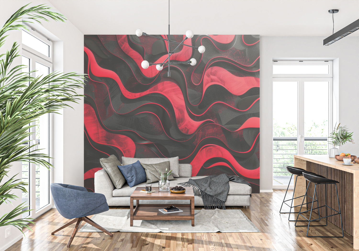 Zwart en rood behang - Second Image