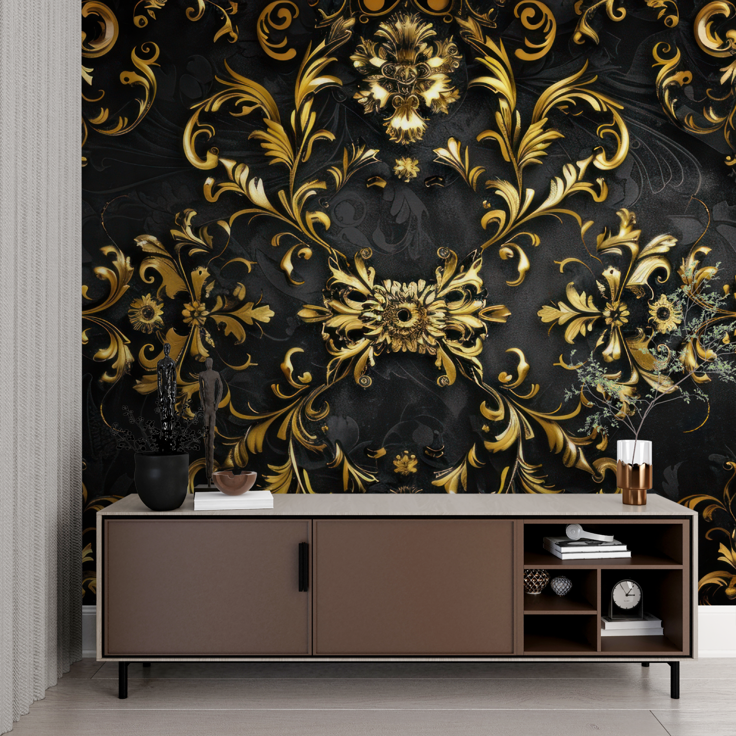 Slaapkamer zwart en goud behang - Second Image