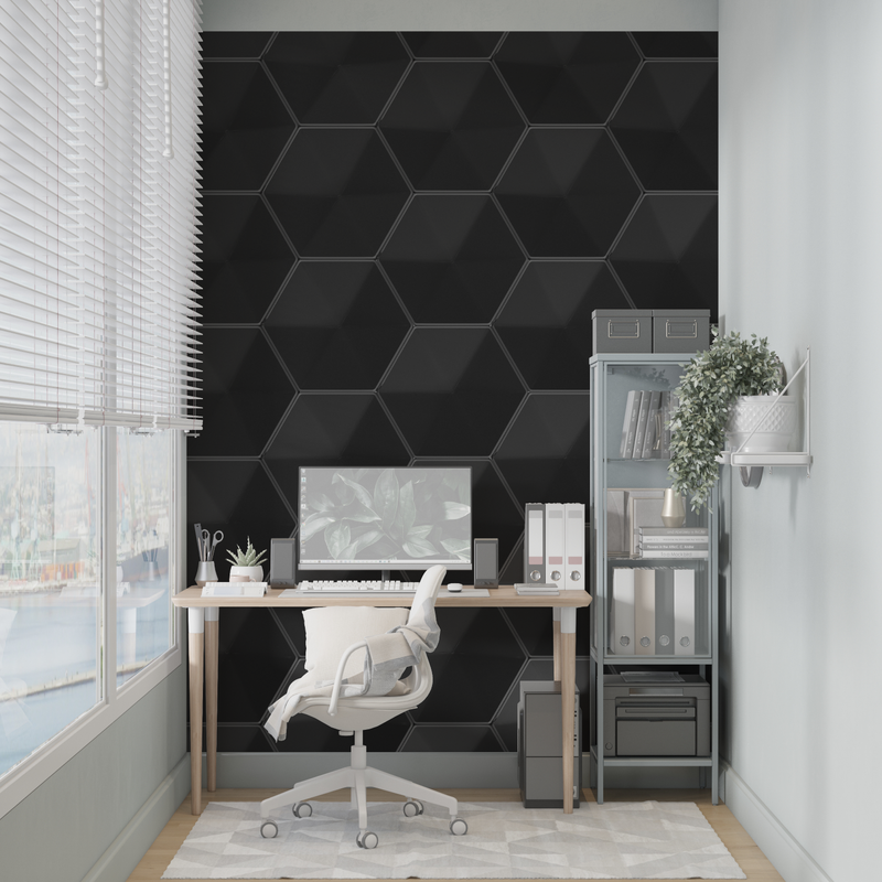 Papier Peint Hexagone Noir - pano mural