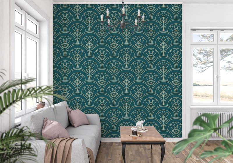 Papier Peint Art Nouveau Vert - tapisserie