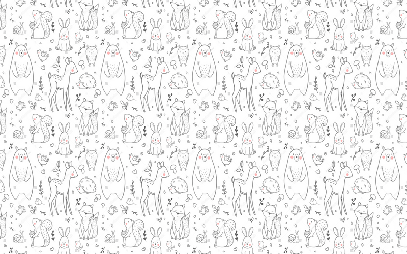 Animals Wallpaper <br/> White Background Black Pattern