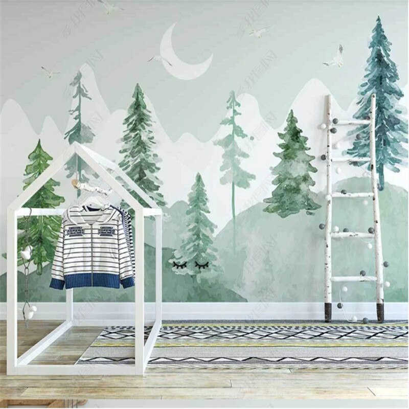 Klassiek babybehang <br/> Groen bos aquarel