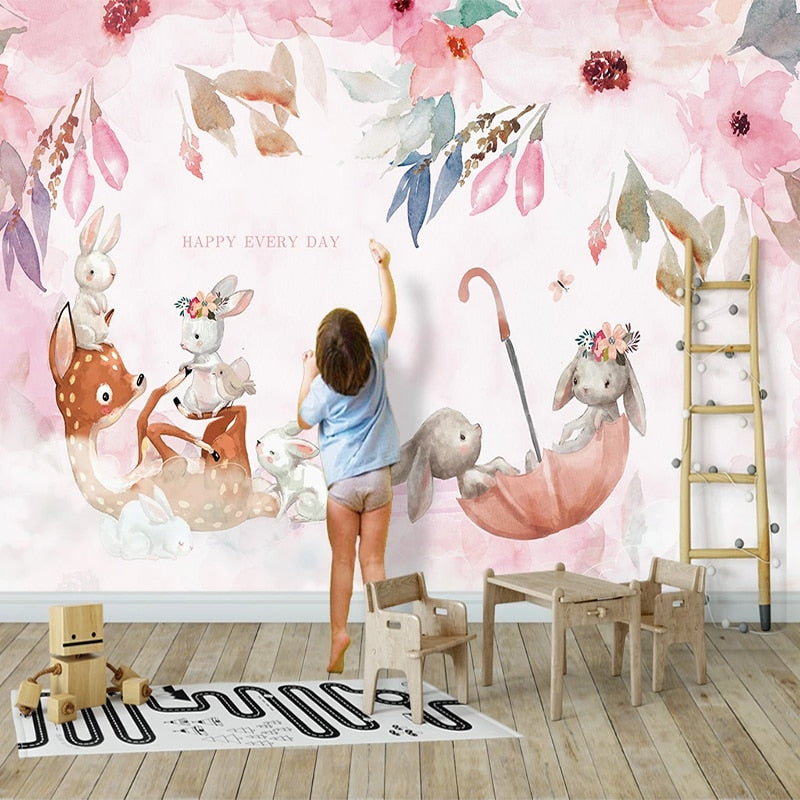 Dieren Behang <br/> Paraplu en bloemen