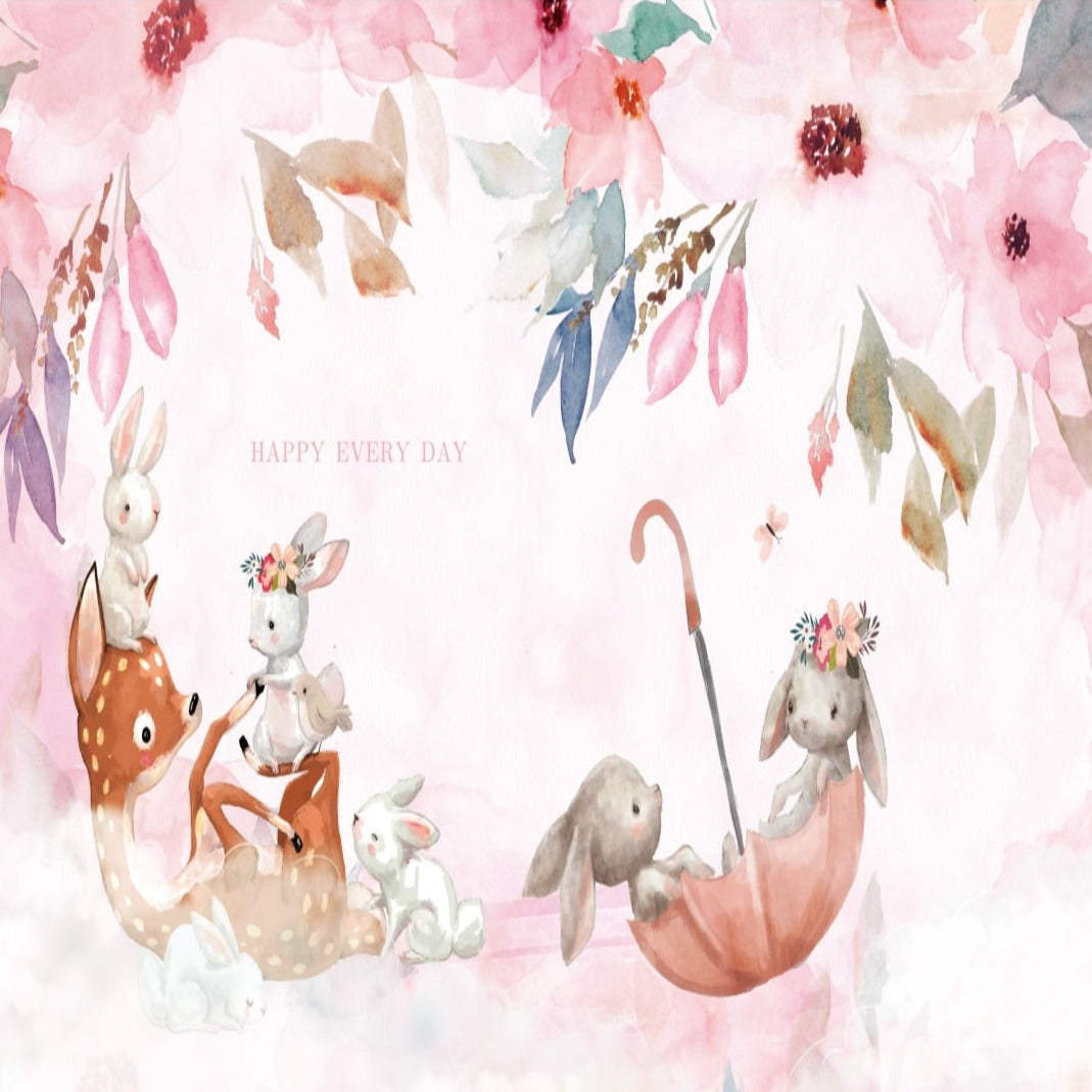 Dieren Behang <br/> Paraplu en bloemen