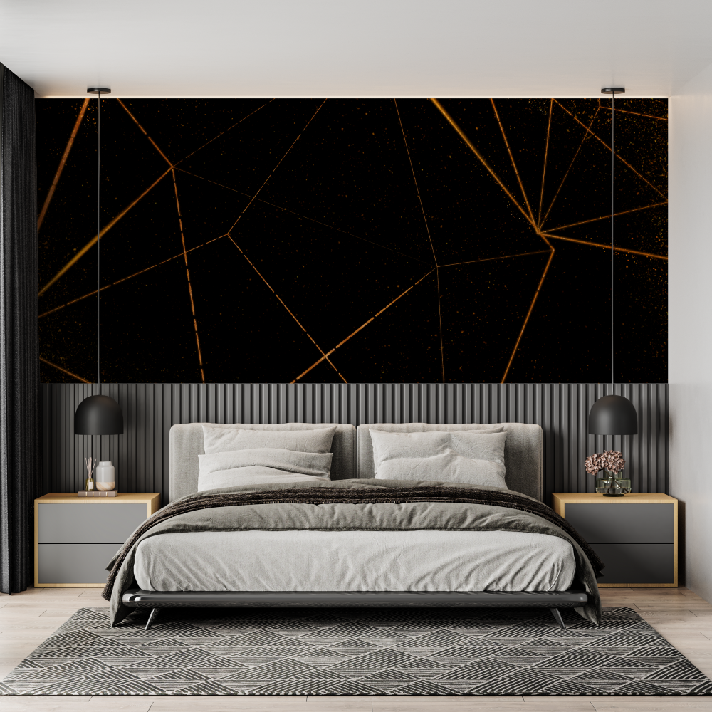 Zwart en goud geometrisch behang - Second Image