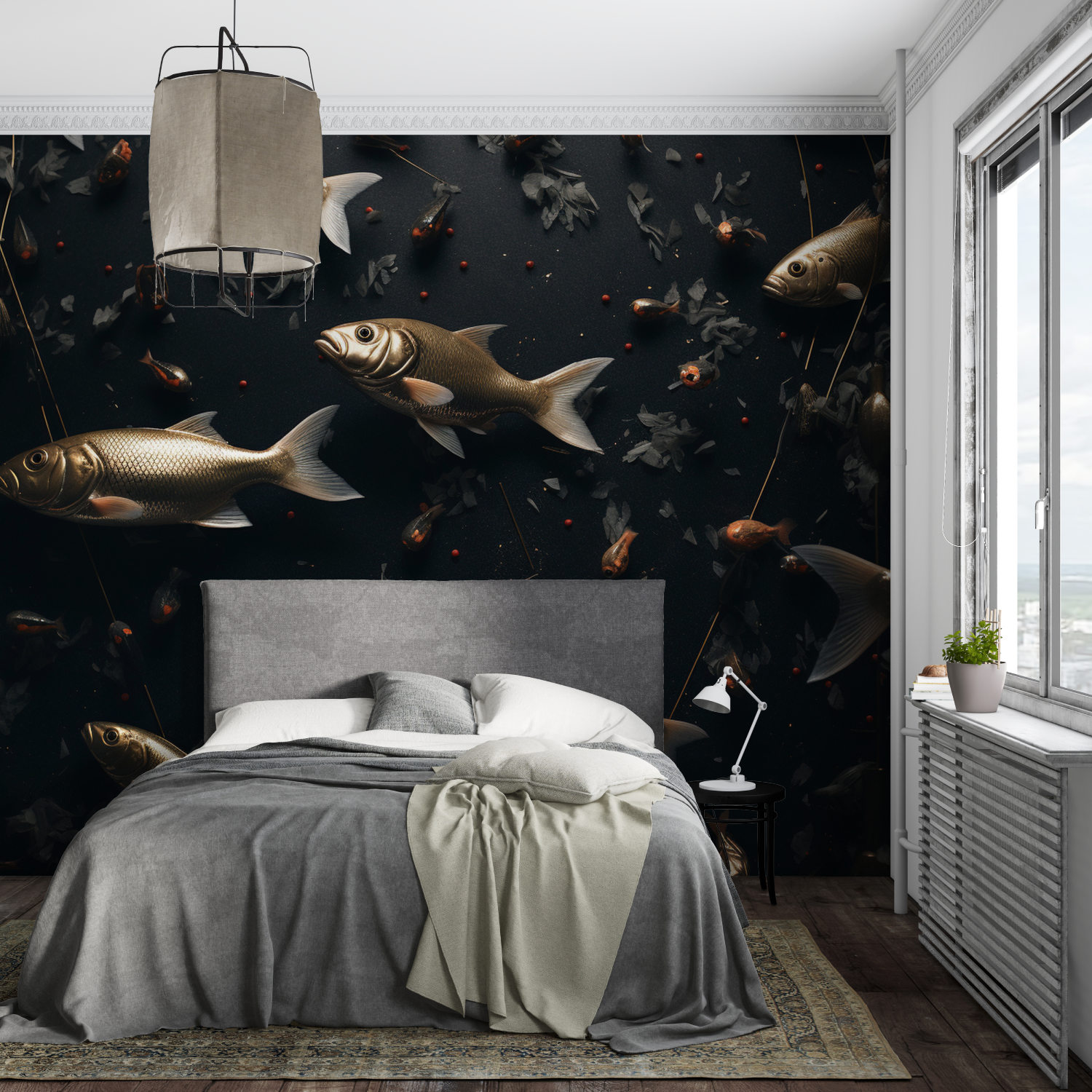 Papier Peint Poissons Fond Noir - sur mesure