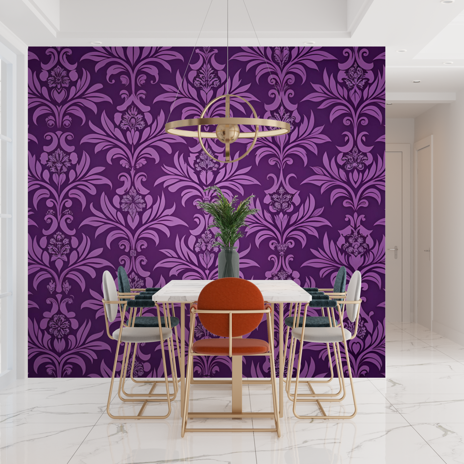 Papier Peint Baroque Violet - imprimé