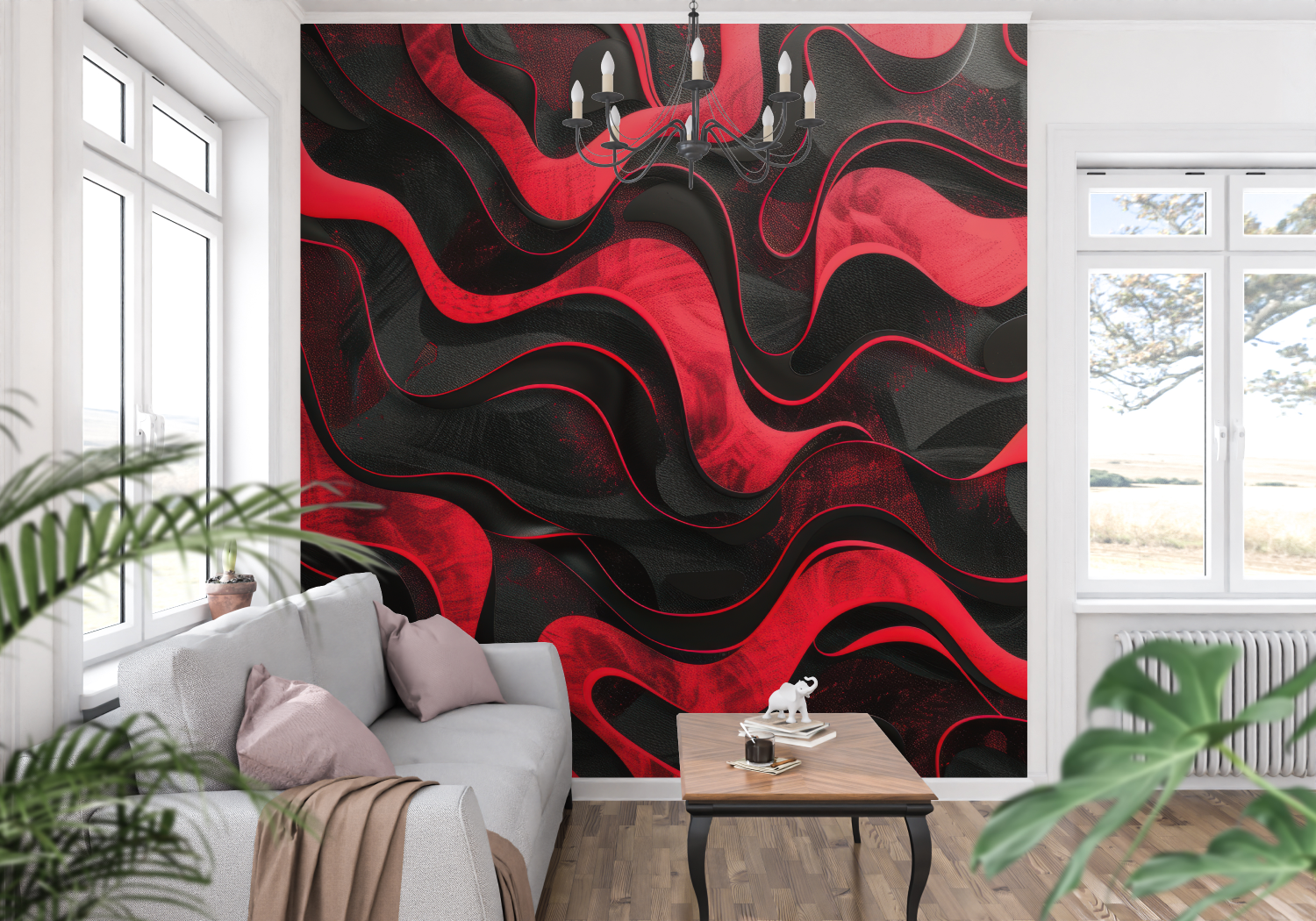 Zwart en rood behang - Second Image