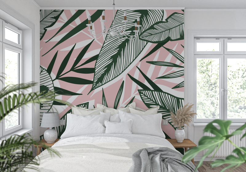 Papier Peint Jungle Vert Et Rose - 4murs