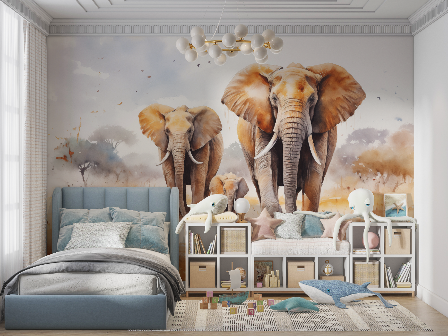 Papier Peint Elephant Enfant - mur chambre panoramique