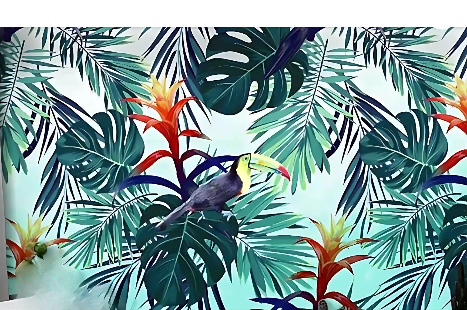 Tropical Panoramic Wallpaper Leaf Flower Toucan