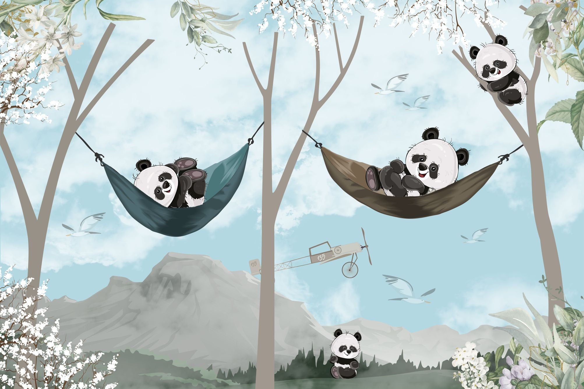 Dieren Behang <br/> Blue Panda Panoramisch en Hangmat