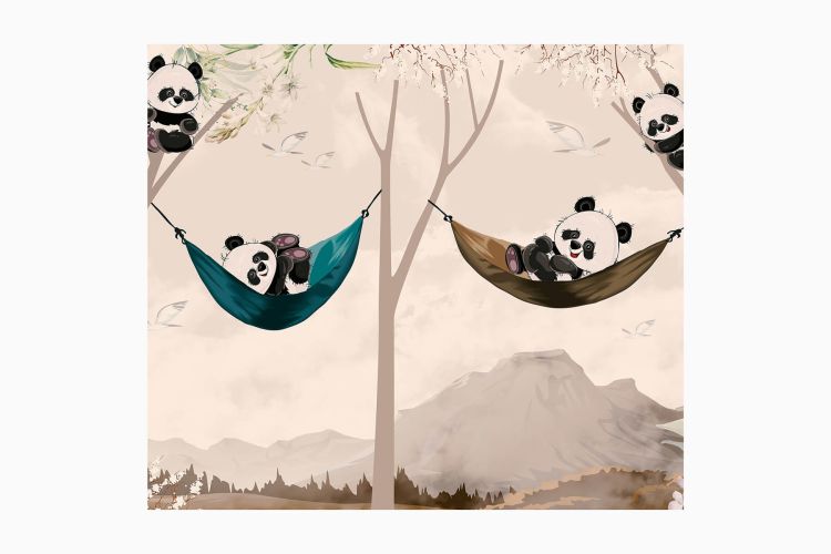 Dieren Behang <br/> Babypanda en hangmat