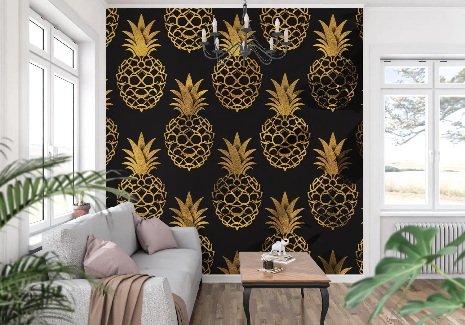 Papier Peint Ananas Doré - tapisserie