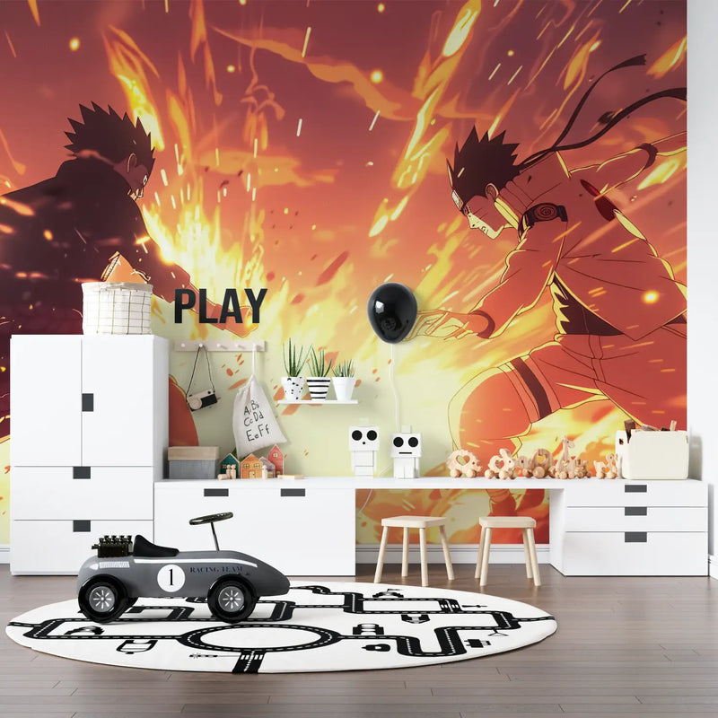 Papier Peint Anime Combat Explosif - mur panoramique