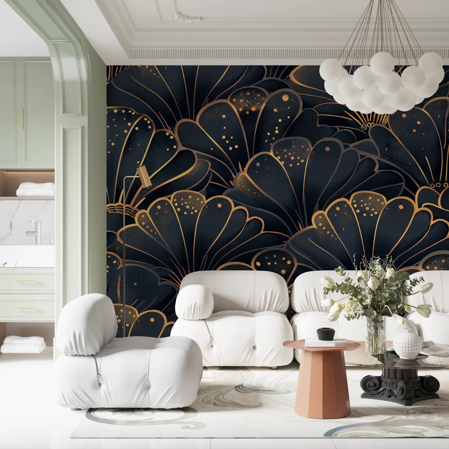 Art deco wallpaper blauw en goud - Second Image