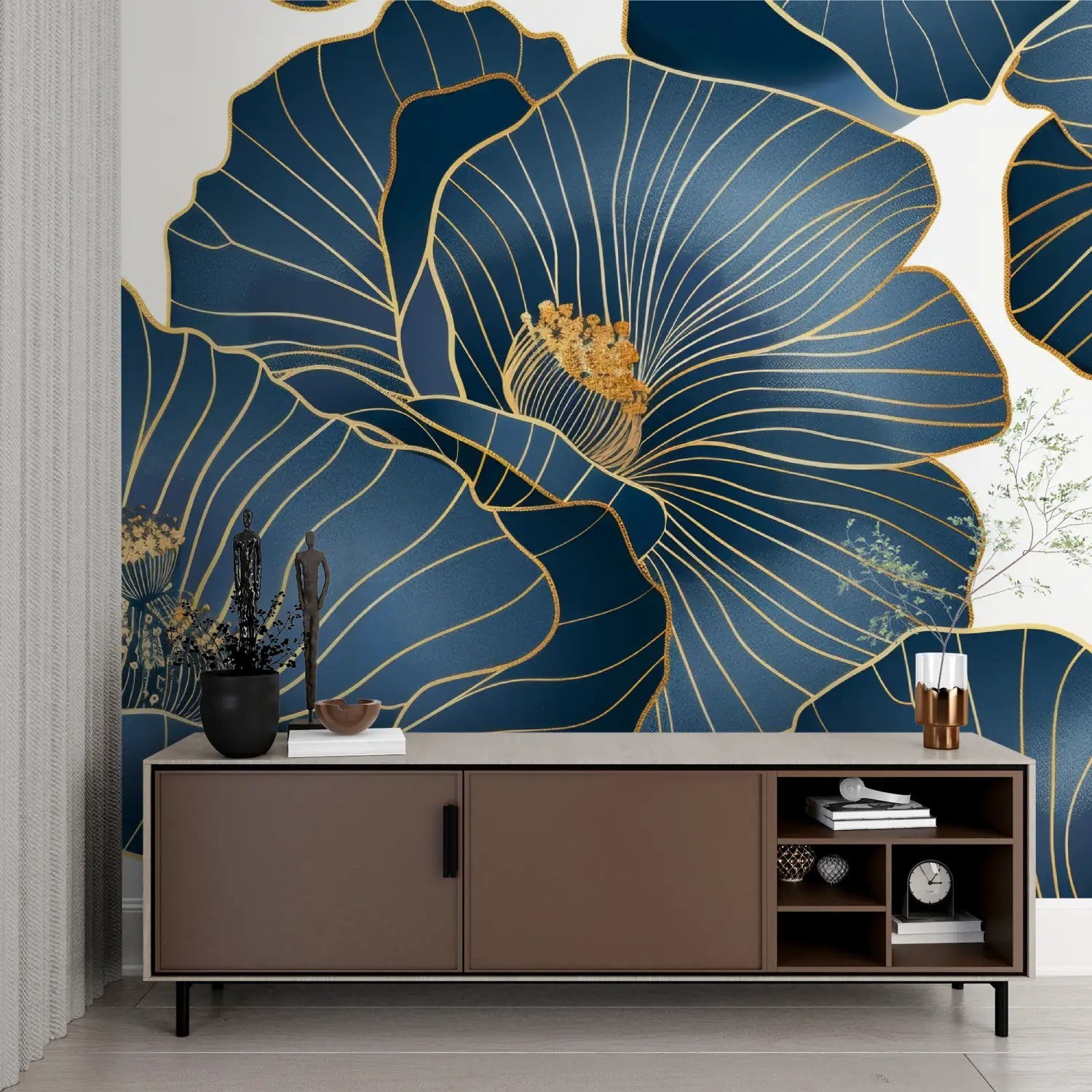 Art Deco gouden bloemen behang - Second Image