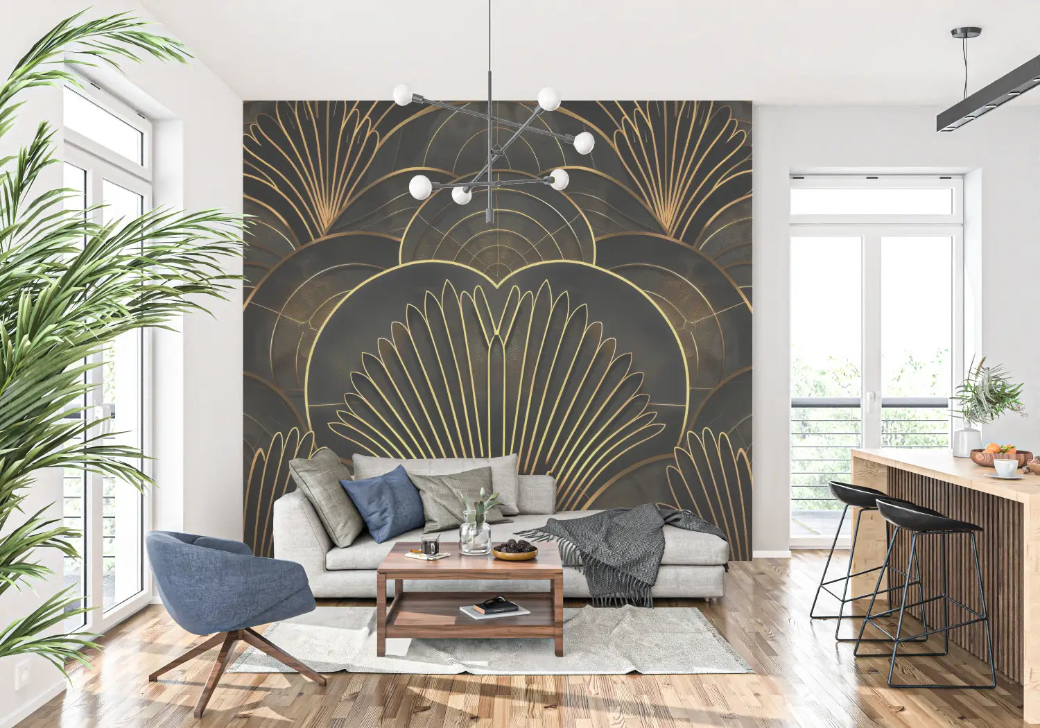 Zwart en goud Art Deco behang woonkamer - Second Image