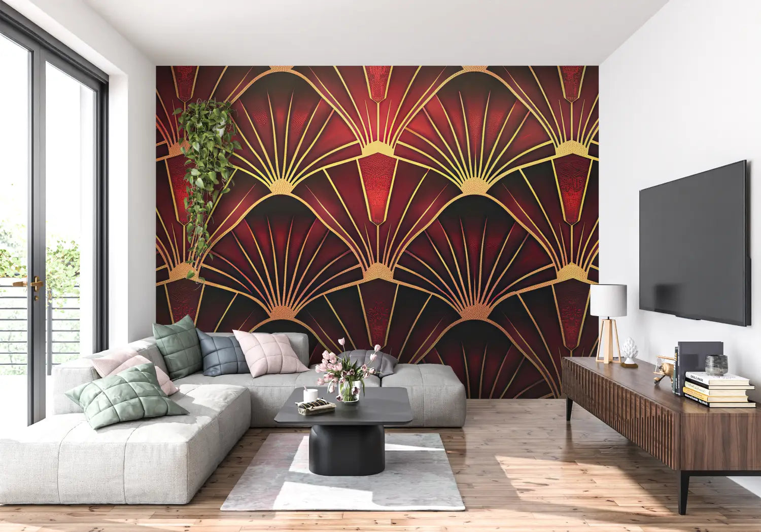 Rood Art Deco Behang - Second Image