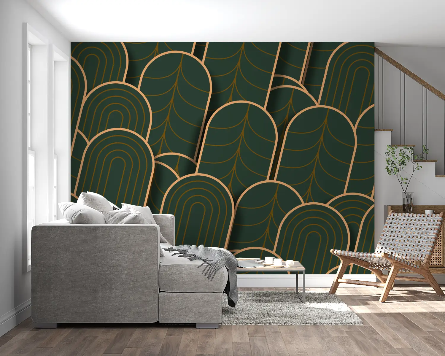 Art Deco groen en goud behang - Second Image