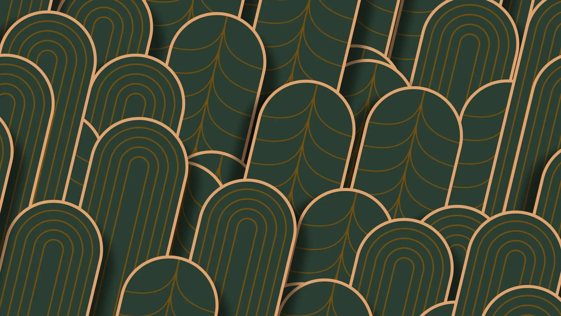 Groene en gouden art deco wallpaper