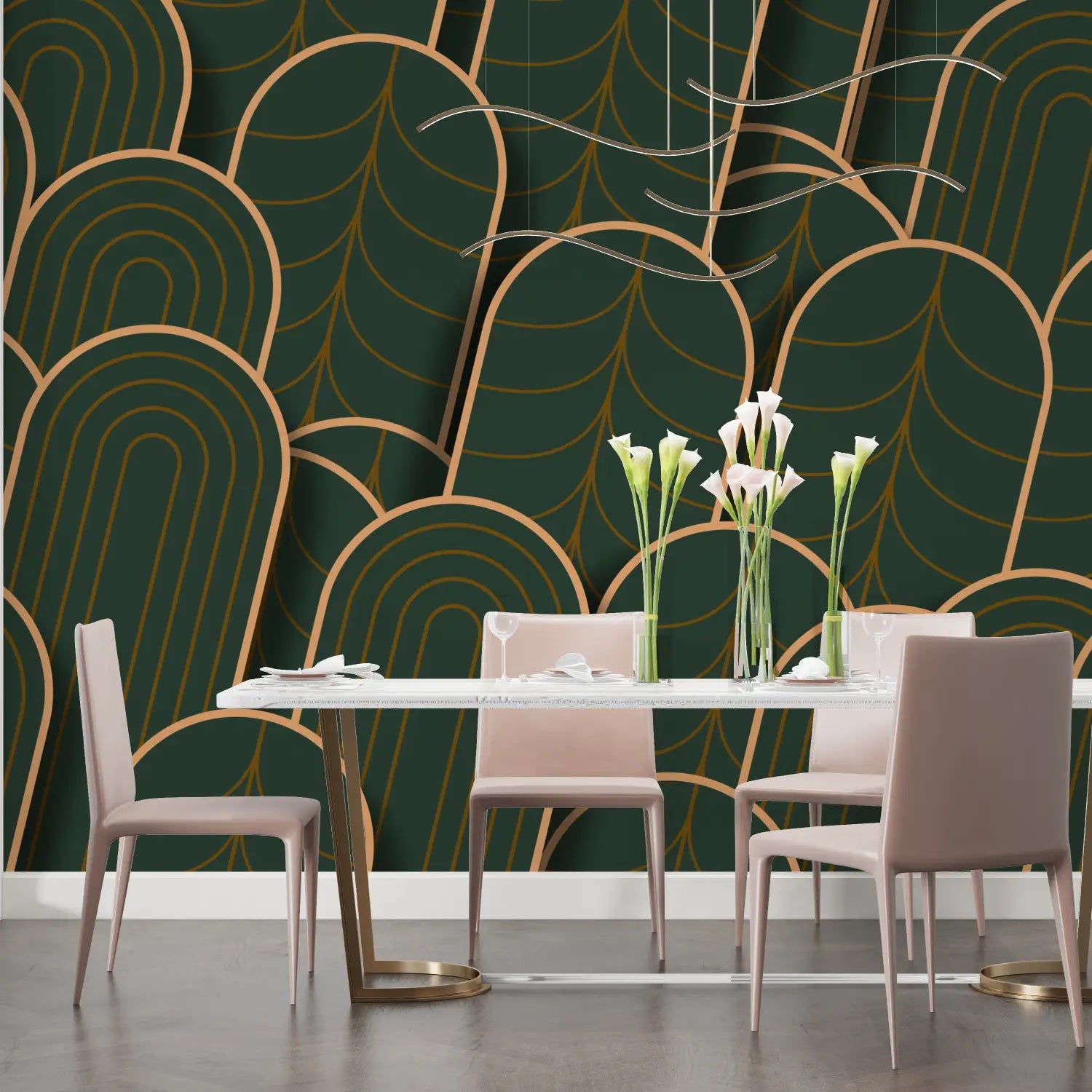 Art Deco groen en goud behang - Second Image