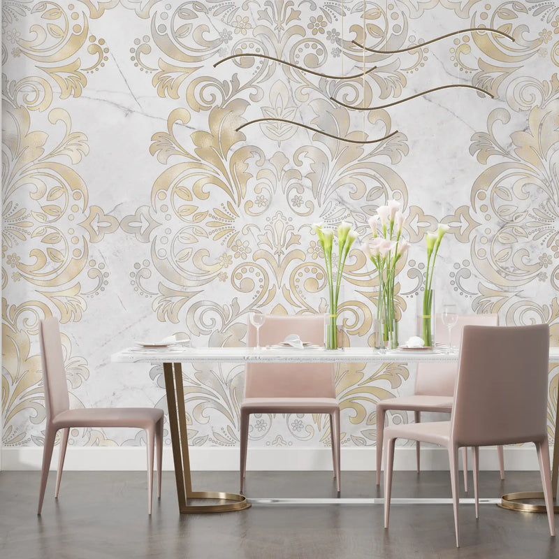 Papier Peint Baroque Beige Doré - chambre adulte