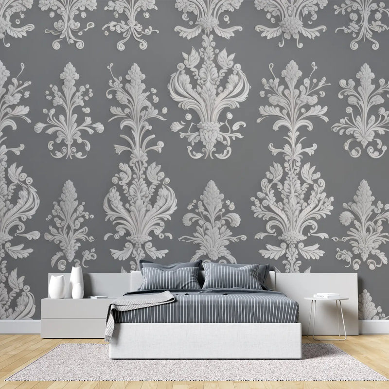 Papier Peint Baroque Gris - chambre adulte