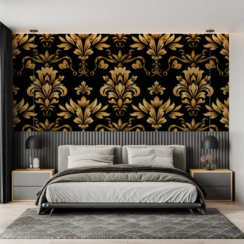 Papier Peint Baroque Noir Et Doré - chambre adulte