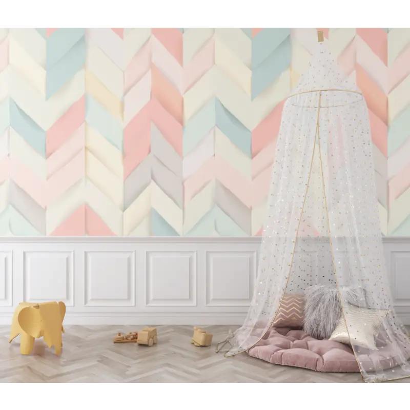 Papier peint bébé motifs chevrons 3D - bebe tipi