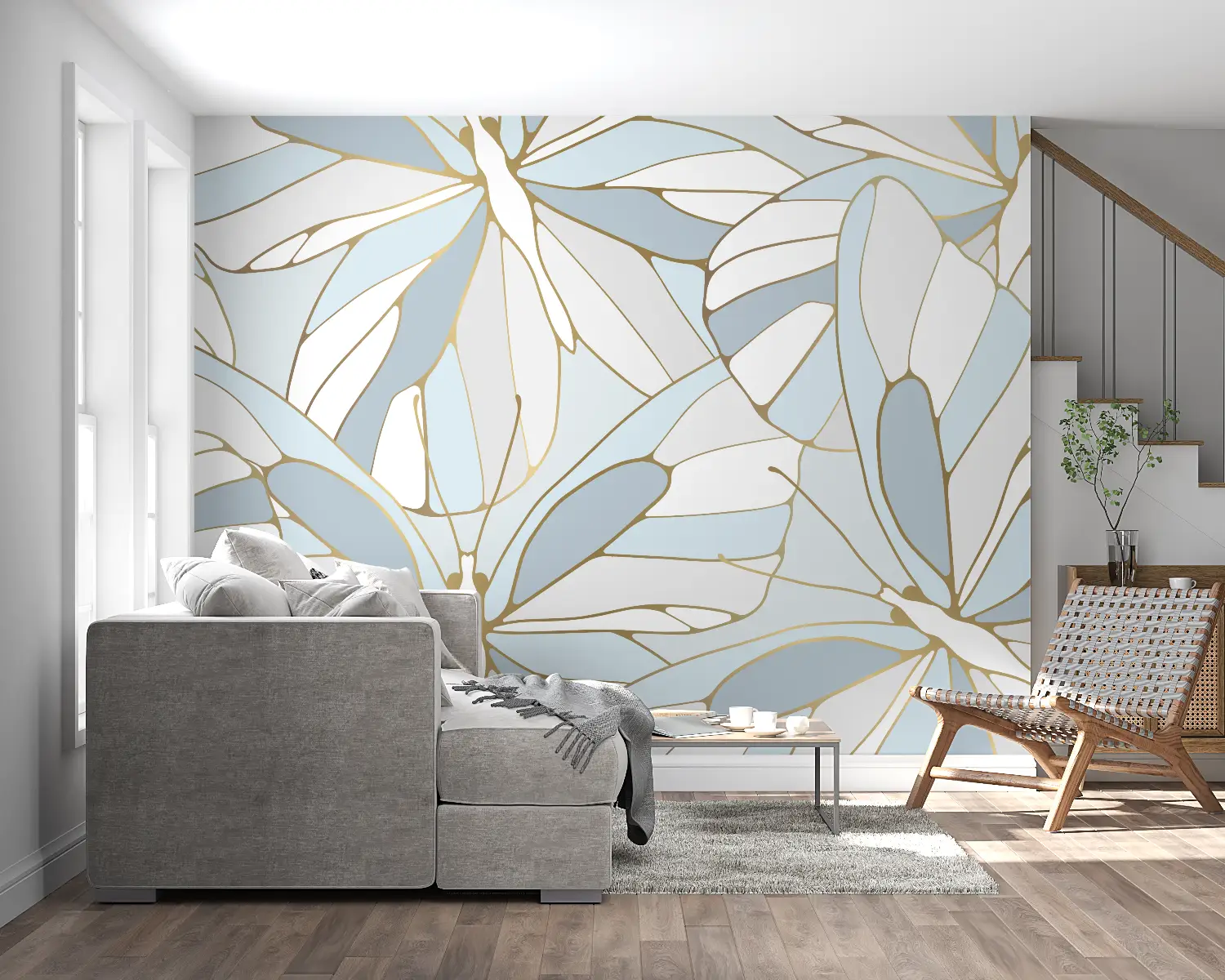 Beige en blauw behang - Second Image