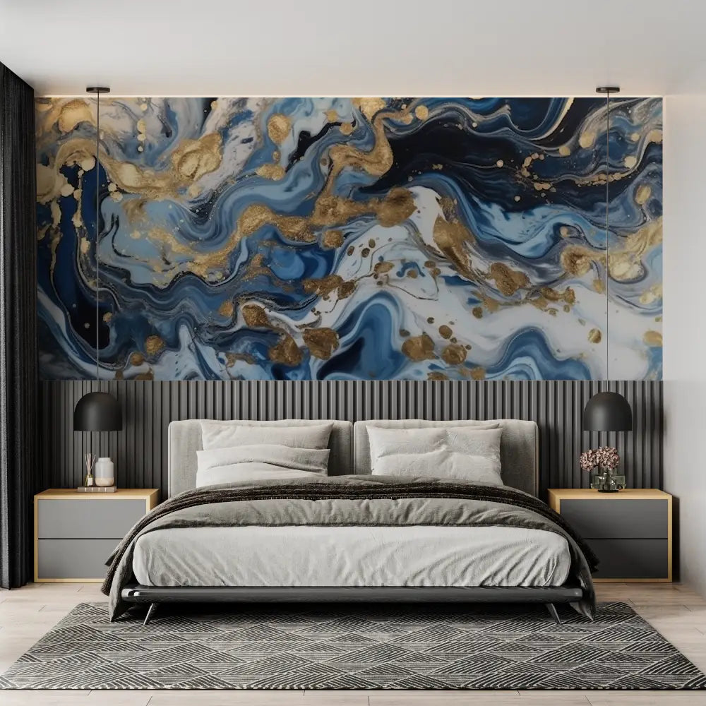 Blauw Art Deco Goud Behang - Second Image