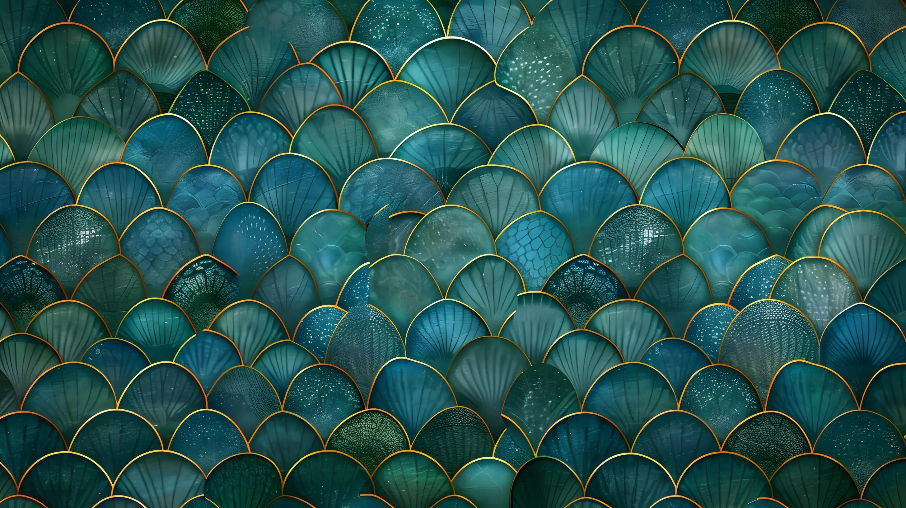 Peacock Blue en Gold Wallpaper