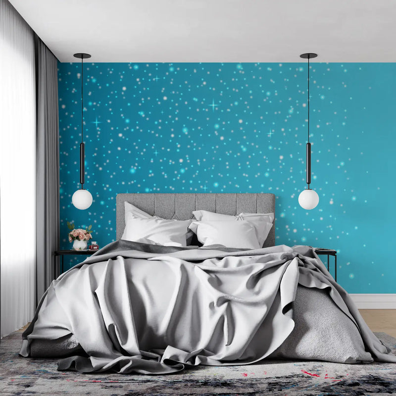 Papier Peint Bleu Turquoise Pailleté - tendance mur