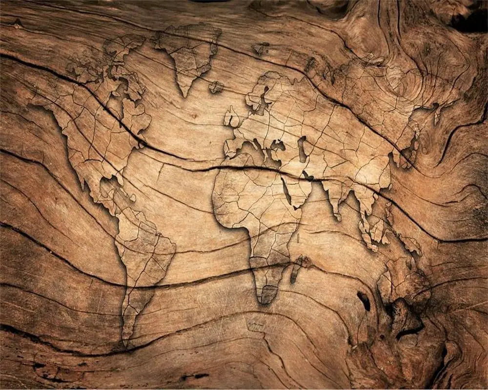 Wood Effect World Map Wallpaper