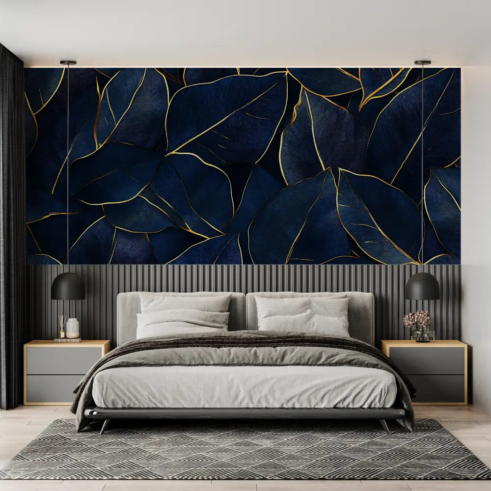 Midnight Blue and Gold Bedroom Wallpaper - Second Image