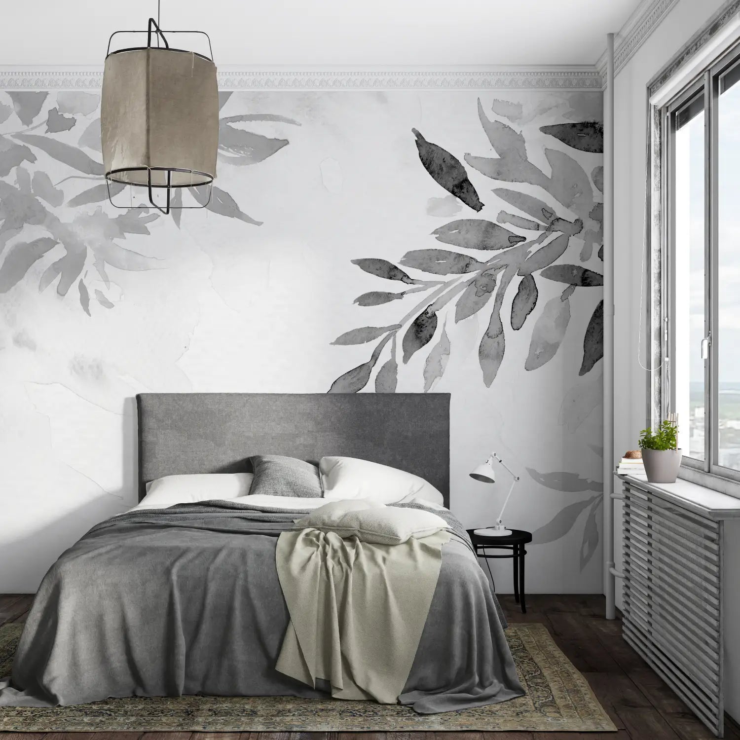 Papier Peint Chambre Gris Et Blanc - pano mural