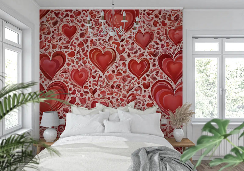 Papier Peint Coeurs Rouge - mur cuisine