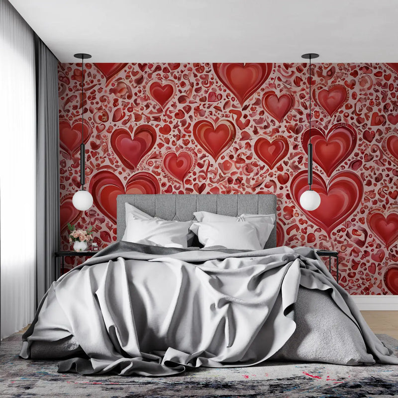 Papier Peint Coeurs Rouge - tendance mur