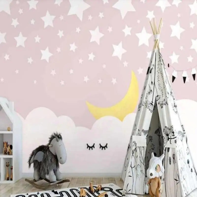 Star Theme Girls Bedroom Decoration Wallpaper - Second Image