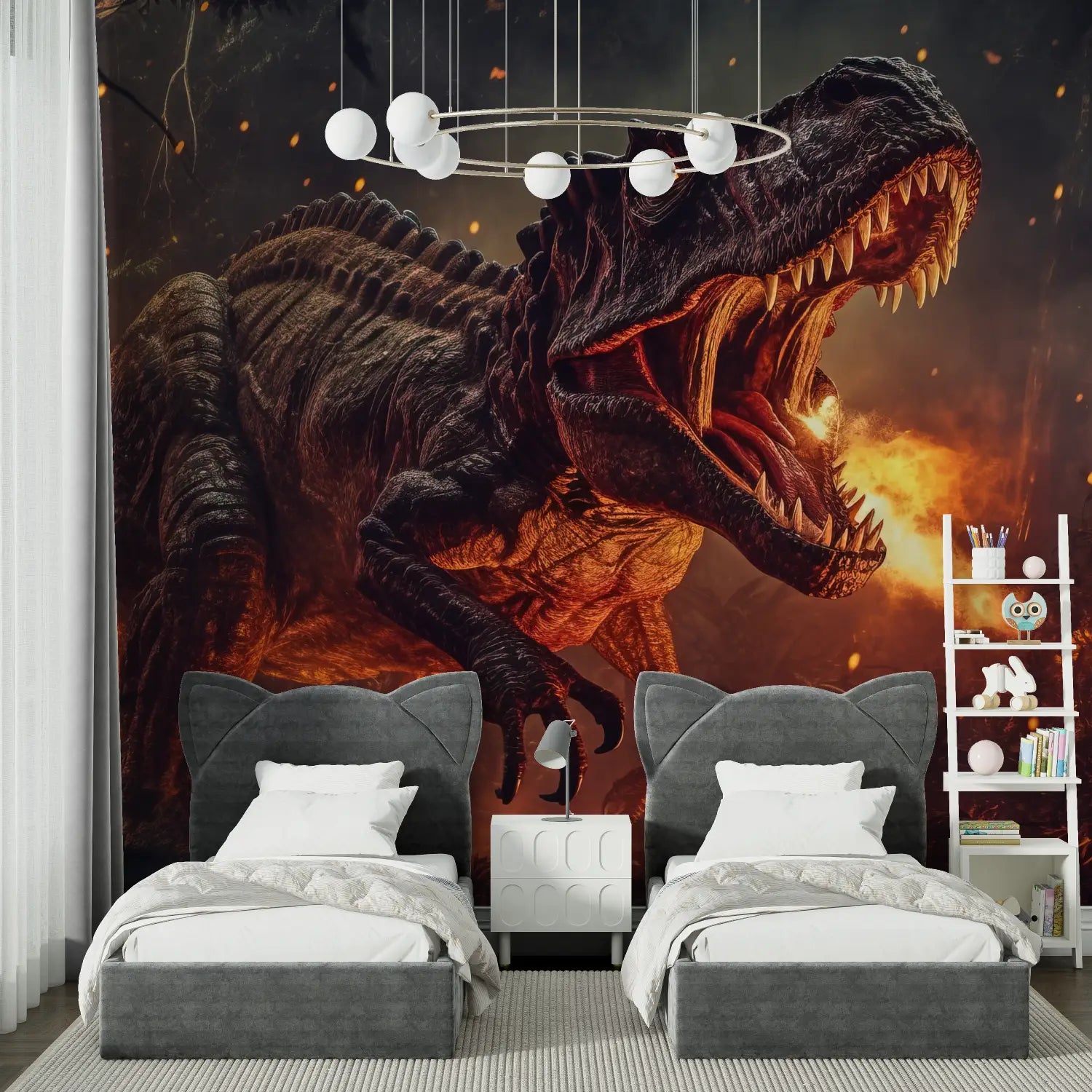 Papier Peint Dinosaure T Rex en Feu - tapisserie spiderman