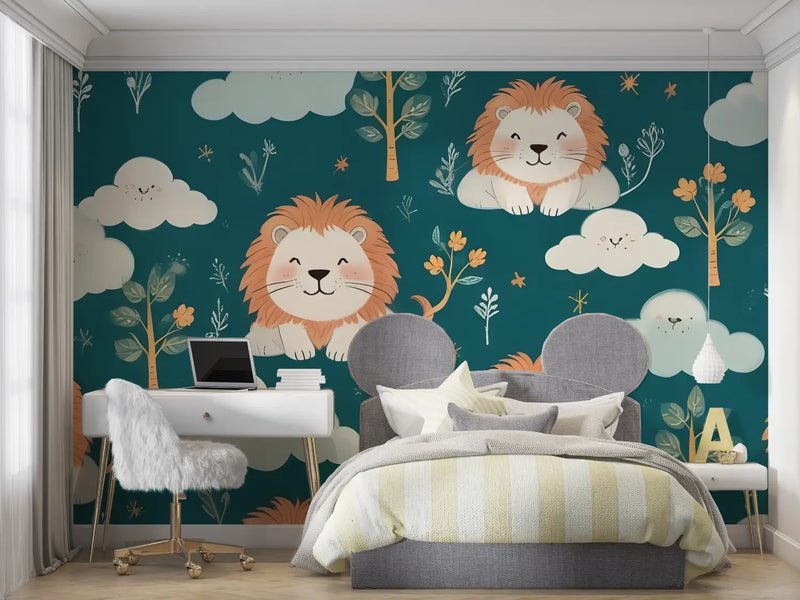 Papier Peint Enfant Lion Motif - mur chambre panoramique