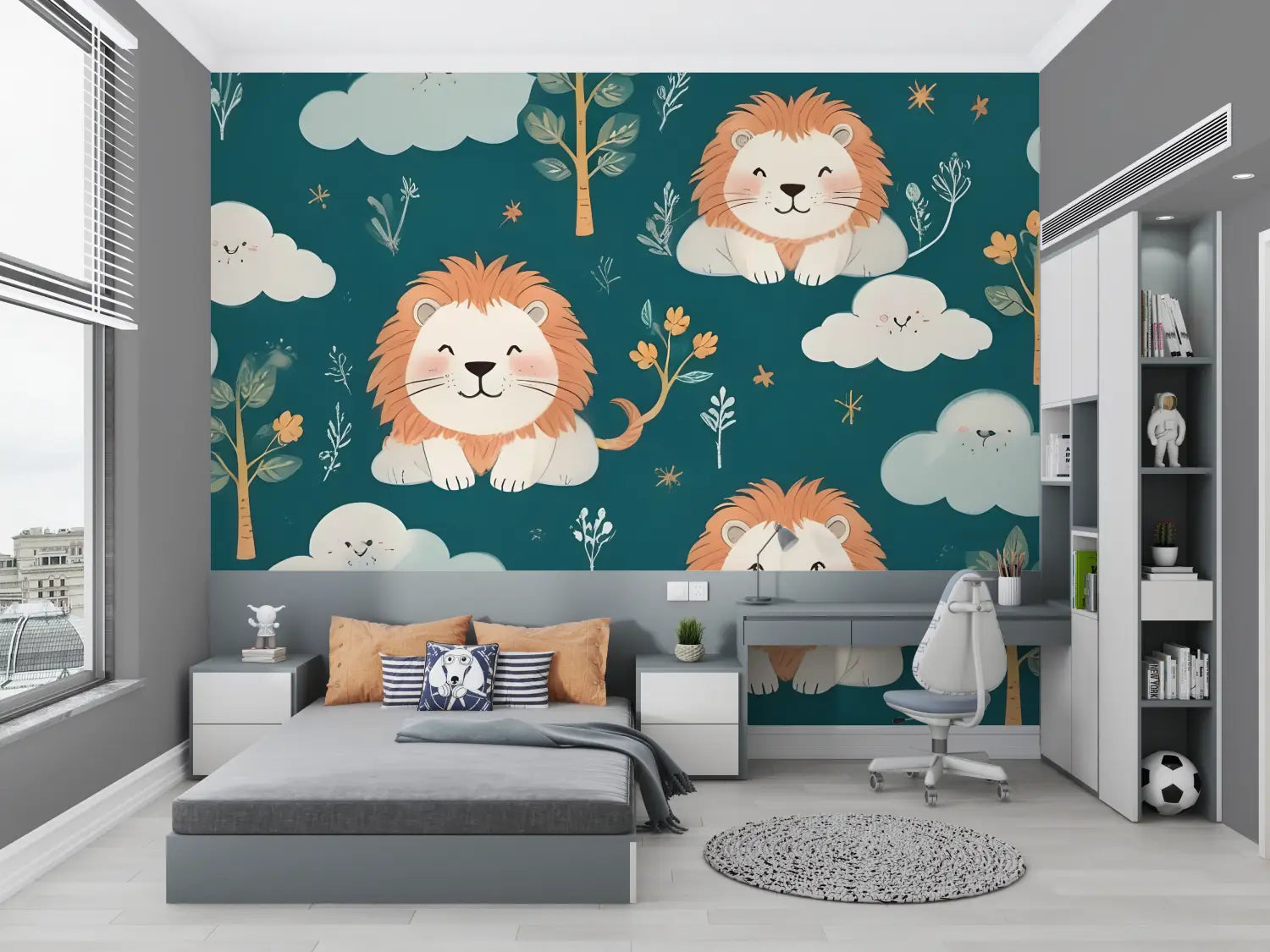 Papier Peint Enfant Lion Motif - chambre petit