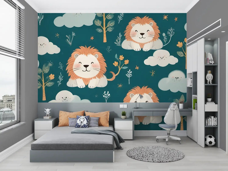 Papier Peint Enfant Lion Motif - chambre petit