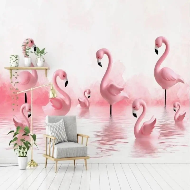 Roze flamingobehang voor meisjeskamer - Second Image