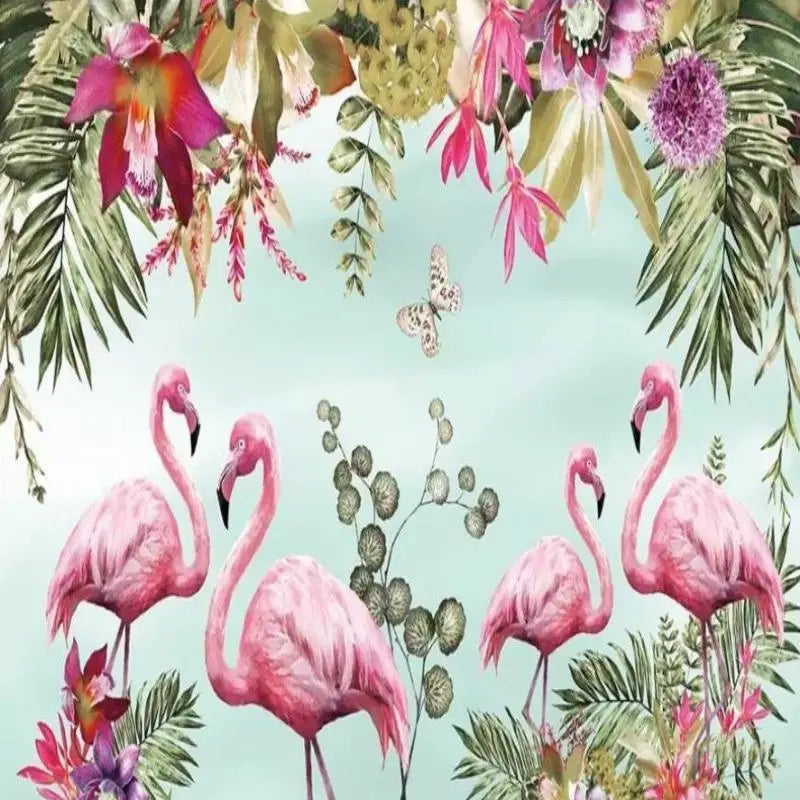 Papier Peint Flamant Rose Tropical