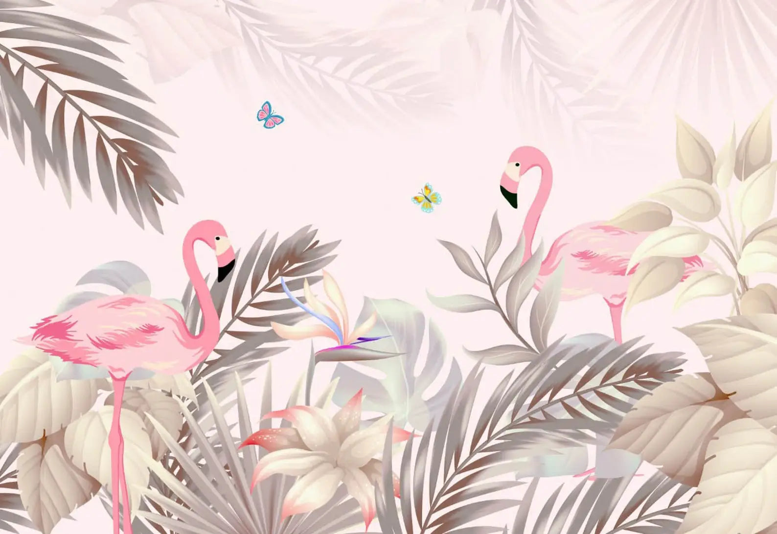 Vintage pink flamingo wallpaper