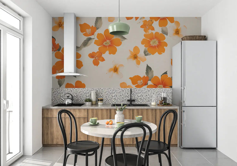 Papier Peint Fleur Orange - 4murs